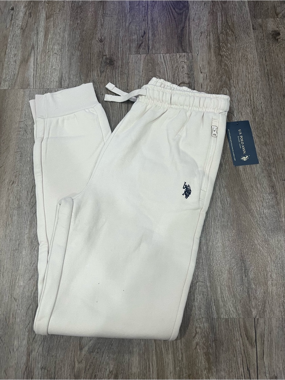 U.S. Polo Assn. Cream Jogger Sweatpants with Navy Logo Embroidery